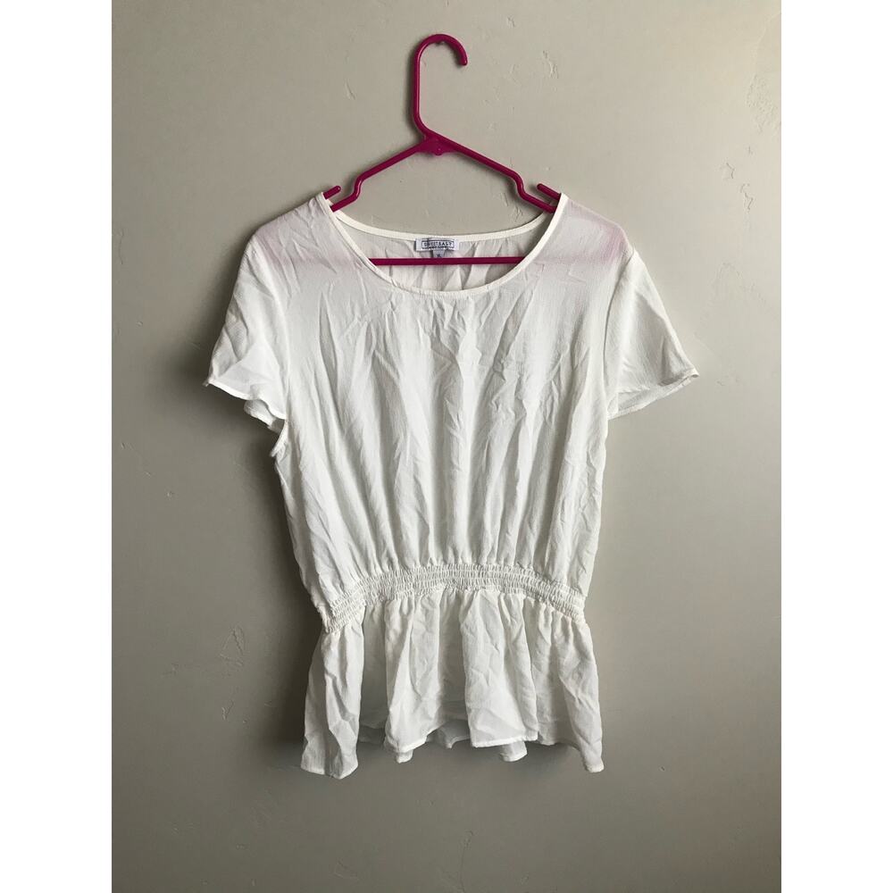 Sweet Salt White Peplum Smocked Elastic Waistband Blouse Sz XL Business Casual